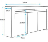 Aparador Rialba de 155cm com Luz LED - Preto Mate - Design Moderno