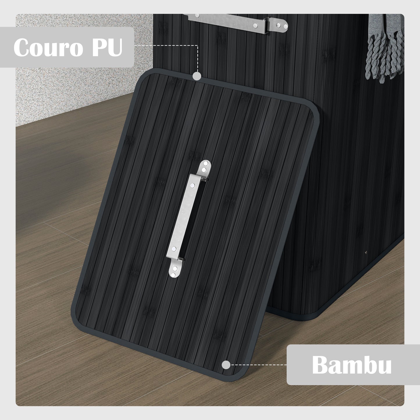 HOMCOM Cesto de Roupa de Bambu Dobrável Cesto para Roupa Suja com Tampa e Bolsa Amovível para Lavandaria Casa de Banho 40x30x60 cm Preto