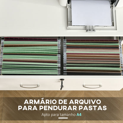 Vinsetto Armário com Gavetas para Escritório Armário de Arrumação de Escritório com Fechadura e 2 Chaves para Estúdio Dormitório 74x42x72cm Branco