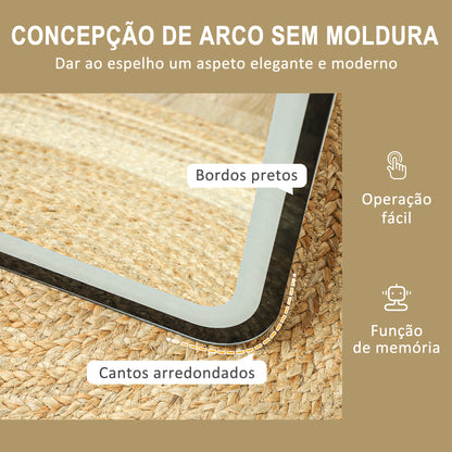 HOMCOM Espelho de Pé com Luz LED 40x150 cm Espelho de Corpo Inteiro sem Moldura com Iluminação de 3 Cores Função de Memória e Controlo Tátil Inteligente para Sala de Estar Dormitório Preto