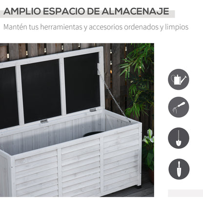 Outsunny Baú de madeira ao ar livre Caixa de armazenamento de jardim com tampa que pode ser aberta 127x56x60 cm Branco