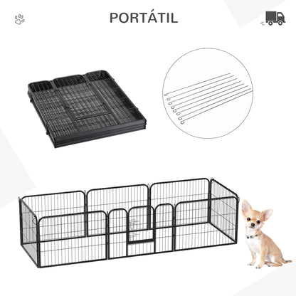 PawHut Parque para Animais de Estimação 8 Paineis 80x60cm Gaiola para Cães de Metal com Porta e Dupla Fechadura Cerca de Treinamento para Jardim Preto