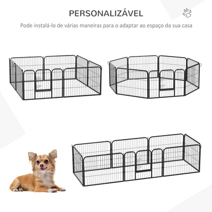 PawHut Parque para Animais de Estimação 8 Paineis 80x60cm Gaiola para Cães de Metal com Porta e Dupla Fechadura Cerca de Treinamento para Jardim Preto