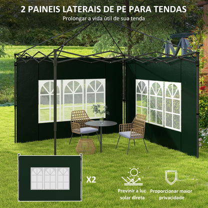 Outsunny Conjunto de 2 Paredes Laterais para Tendas de 3x3m e 3x6m Paredes Laterais para Tendas com Janelas Transparentes 293x193cm Verde Escuro