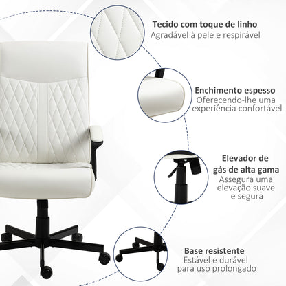 Vinsetto Cadeira de Escritório Giratória 360° Cadeira de Escritório com Encosto Alto Altura Ajustável e Função de Inclinação para Escritório Carga 120kg 65x65x102-112,5cm Creme