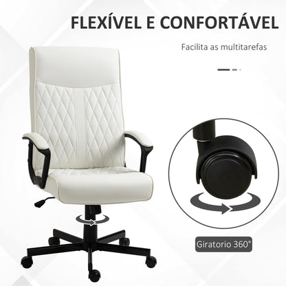 Vinsetto Cadeira de Escritório Giratória 360° Cadeira de Escritório com Encosto Alto Altura Ajustável e Função de Inclinação para Escritório Carga 120kg 65x65x102-112,5cm Creme