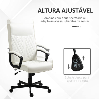 Vinsetto Cadeira de Escritório Giratória 360° Cadeira de Escritório com Encosto Alto Altura Ajustável e Função de Inclinação para Escritório Carga 120kg 65x65x102-112,5cm Creme