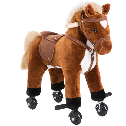 HOMCOM Cavalo para Crianças acima de 36 Meses Cavalo com Rodas Sons de Relincho e Pedais Carga Máxima 60 kg 55x23x60 cm Marrom