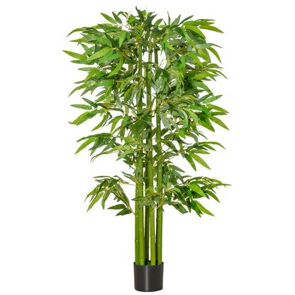 HOMCOM Planta Artificial 160 cm Bambu Artificial com 975 Folhas e Vaso Planta Artificial Decorativa para Interior e Exterior Casa Sala de Estar Escritório Verde