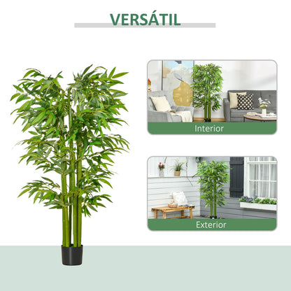 HOMCOM Planta Artificial 160 cm Bambu Artificial com 975 Folhas e Vaso Planta Artificial Decorativa para Interior e Exterior Casa Sala de Estar Escritório Verde