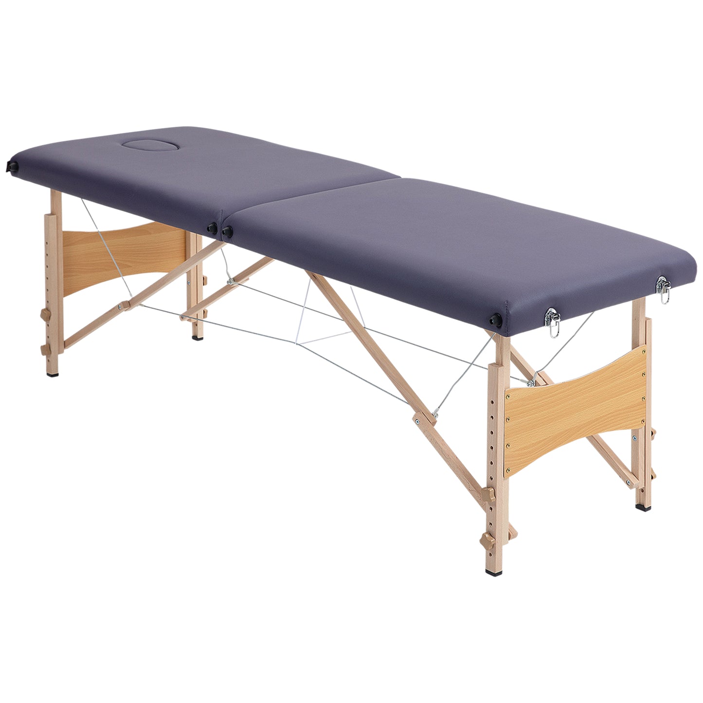 HOMCOM Marquesa de Massagem Dobrável Mesa de Massagem Portátil com Apoio para a Cabeça Estrutura de Madeira Altura Ajustável e Bolsa de Transporte 186x60x58-81 cm Roxo