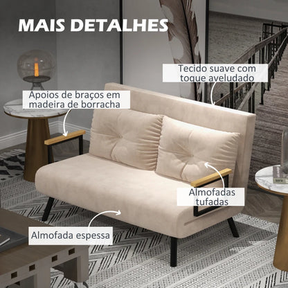 Sofá Cama Lopez com Encosto Ajustável - Bege - Design Moderno