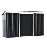 Abrigo de Jardim Metálico – 280x130x172 cm – Com Porta de Correr, Ventilações e Estrutura Resistente – Cinza Escuro