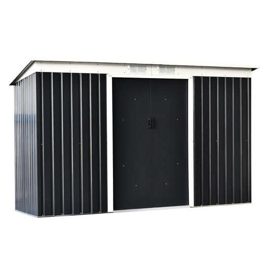 Outsunny Abrigo de Jardim 280x130x172cm Abrigo de Exterior de Aço Galvanizado com Porta Corredeira e Ventilações para Armazenamento de Ferramentas Cinza Escuro