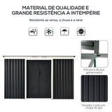 Abrigo de Jardim Metálico – 280x130x172 cm – Com Porta de Correr, Ventilações e Estrutura Resistente – Cinza Escuro