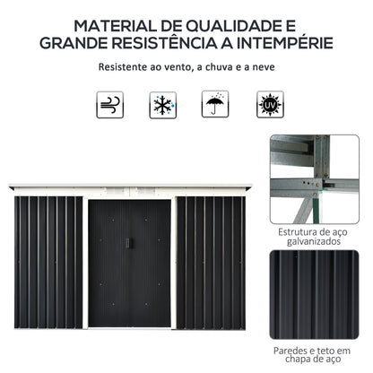 Outsunny Abrigo de Jardim 280x130x172cm Abrigo de Exterior de Aço Galvanizado com Porta Corredeira e Ventilações para Armazenamento de Ferramentas Cinza Escuro