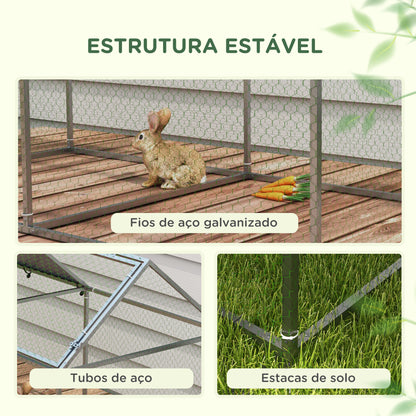 Gaiola para Pequenos Animais Parque para Animais de Estimação de Aço com 1 Porta Superior e Cobertura Anti-UV para Exterior Jardim 198x100x120 cm Prata