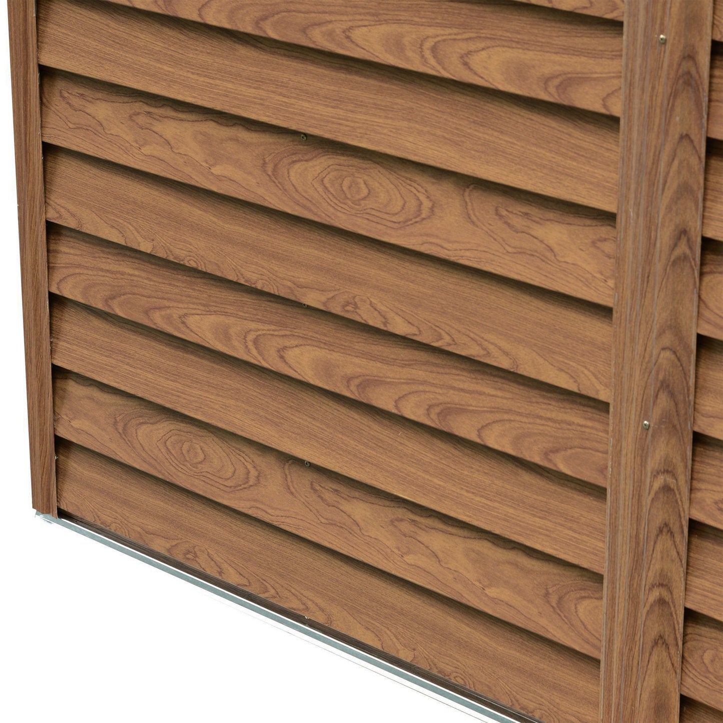 Outsunny Abrigo de Jardim Exterior 3 m² 152x235,7x208,7 cm Abrigo de Jardim Metálico com 2 Portas de Correr e 4 Janelas de Ventilação para Armazenamento de Ferramentas Madeira e Marrom