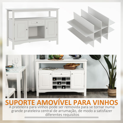 HOMCOM Aparador de Cozinha Aparador de Sala de Jantar com 1 Gaveta 1 Prateleira Aberta 2 Portas e Suporte para 12 Garrafas 116,5x40x82,5 cm Branco