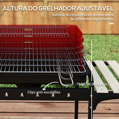 Outsunny Barbecue a Carvão com Rodas Barbecue Portátil com Grelha Ajustável em Altura e Prateleiras para Piquenique Campismo 103x47x95 cm Vermelho e Preto