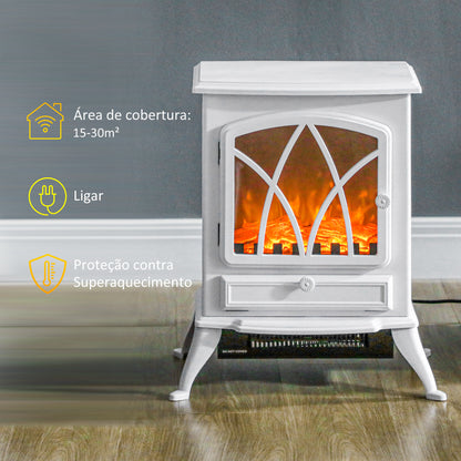 Lareira Elétrica Portátil Lareira Elétrica com Efeito de Chama Realista Potência 1000W/2000W 45x28,5x54 cm Branco