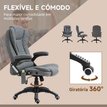 Cadeira de Escritório Urnit Reclinável com 6 Pontos de Massagem e Aquecimento - Cinzento - Design Moderno