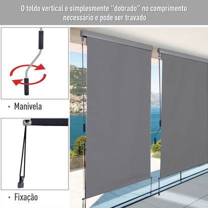 Outsunny Toldo Vertical Enrolável com Manivela Proteção UV para Interior Exterior Varanda 140x250 cm Cinza