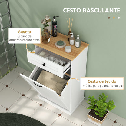 Móvel Auxiliar Casa de Banho Armário Casa de Banho com Gaveta Cesto para Roupa e Desenho Anti-Tombo Móvel Casa de Banho Moderno 52x33x90 cm Branco