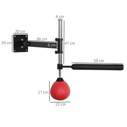 HOMCOM Punching Ball de Boxe Montado na Parede Altura Ajustável com Barra Giratória e Inflador Bola de Velocidade para Adultos e Adolecentes 79x72x20cm Preto e Vermelho