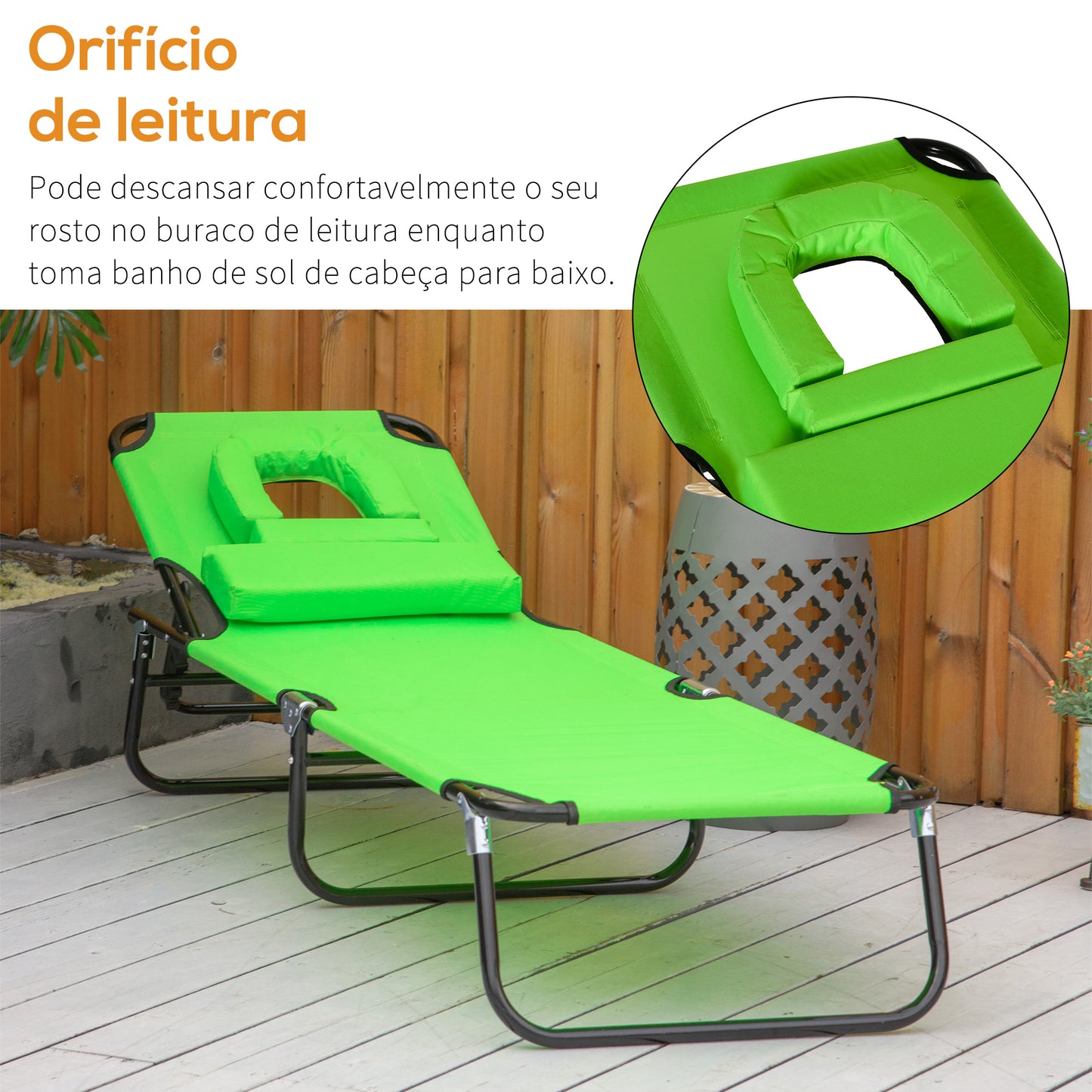 Outsunny Espreguiçadeira Dobrável com Encosto Ajustável em 4 Posições Espreguiçadeira de Jardim com Almofada Estrutura de Aço Tecido Oxford para Acampamento Praia Terraço 190x56x28cm Verde