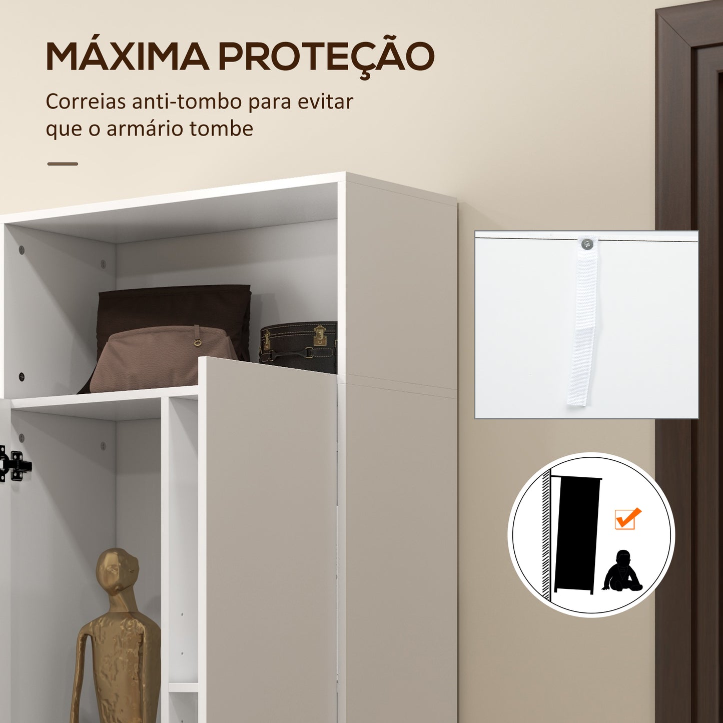 HOMCOM Armário Multiuso com 2 Portas Compartimento Aberto e Prateleira Ajustável para Sala de Estar Cozinha Lavandaria 70x35x188 cm Branco