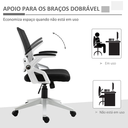 Vinsetto Cadeira de Escritório Ergonômica Cadeira de Escritório Basculante com Altura Ajustável Apoio para o Braço Dobrável Suporte Lombar e Malha Transpirável 61x61x94-104cm Preto