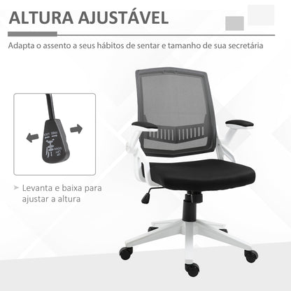 Vinsetto Cadeira de Escritório Ergonômica Cadeira de Escritório Basculante com Altura Ajustável Apoio para o Braço Dobrável Suporte Lombar e Malha Transpirável 61x61x94-104cm Preto