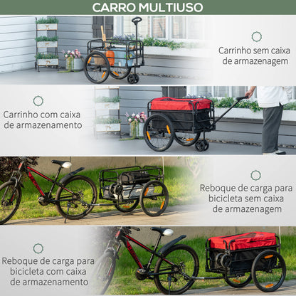 HOMCOM Reboque de Bicicleta para Carga 40kg Carrinho de Transporte com Bandeira Guiador Desmontável Estrutura de Aço e Refletores 130x64x103cm Preto e Vermelho