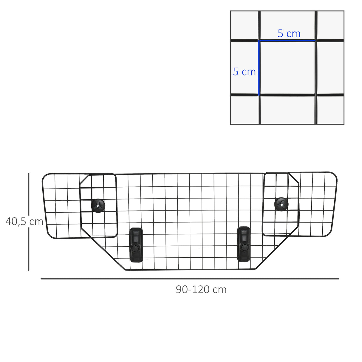 PawHut Grade de Segurança de Carro para Cães Universal Grade de Segurança para Cães com Largura Ajustável 90-120x40,5cm Preto