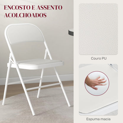 HOMCOM Conjunto de 2 Cadeiras Dobráveis Cadeiras Dobráveis com Encosto e Estrutura de Aço para Sala de Estar Escritório Estúdio 45x46x78 cm Branco