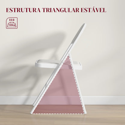 HOMCOM Conjunto de 2 Cadeiras Dobráveis Cadeiras Dobráveis com Encosto e Estrutura de Aço para Sala de Estar Escritório Estúdio 45x46x78 cm Branco