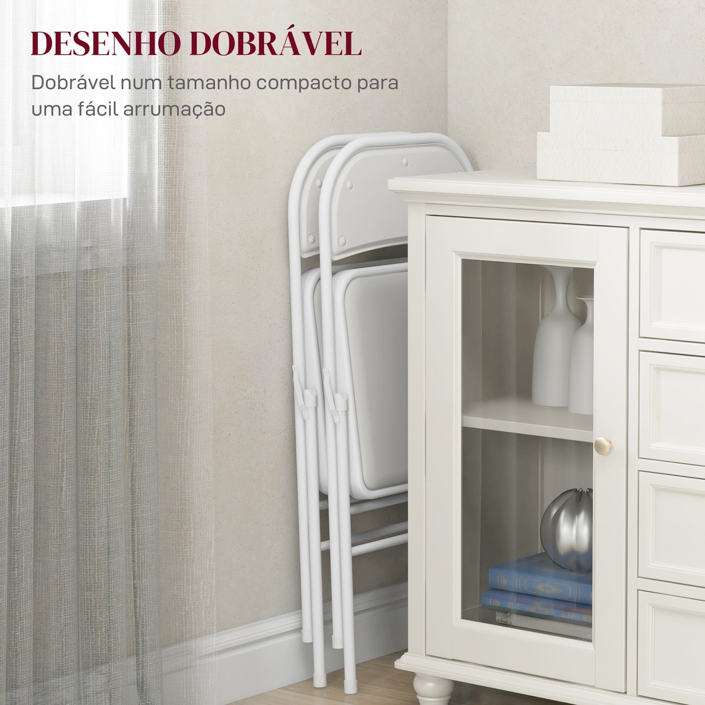 HOMCOM Conjunto de 2 Cadeiras Dobráveis Cadeiras Dobráveis com Encosto e Estrutura de Aço para Sala de Estar Escritório Estúdio 45x46x78 cm Branco