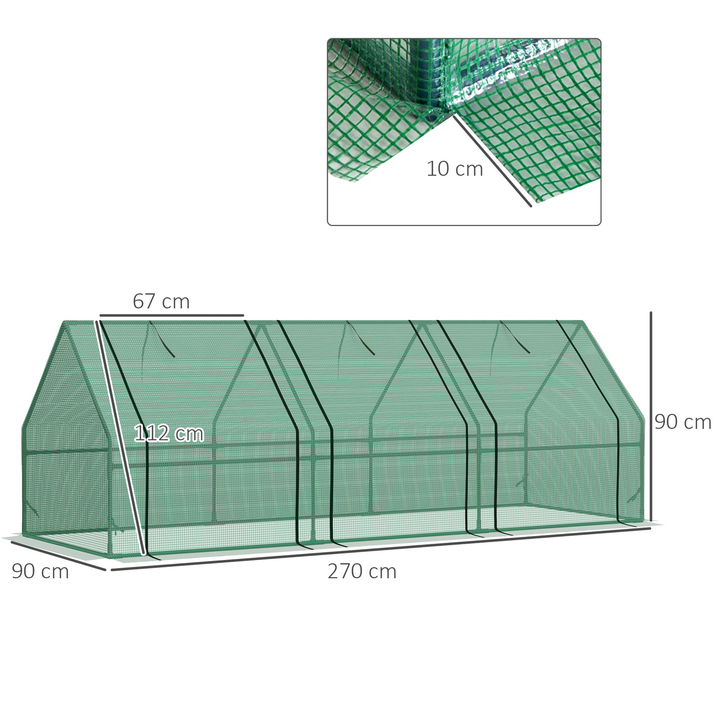 Outsunny Estufa de Jardim Terraço 270x90x90 cm Tipo Casa Tubo de Aço com 3 Janelas Estufa Pequena para Cultivo de Plantas Verde