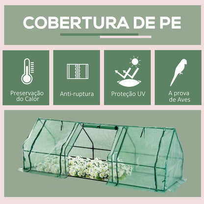 Outsunny Estufa de Jardim Terraço 270x90x90 cm Tipo Casa Tubo de Aço com 3 Janelas Estufa Pequena para Cultivo de Plantas Verde