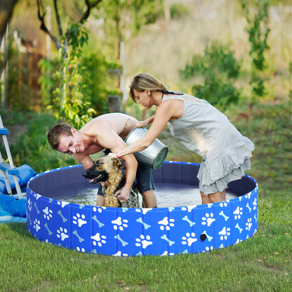 PawHut Piscina dobrável para cães diâmetro Ø140 cm Banheira portátil para animais de estimação em PVC com fundo antiderrapante para interior e exterior azul