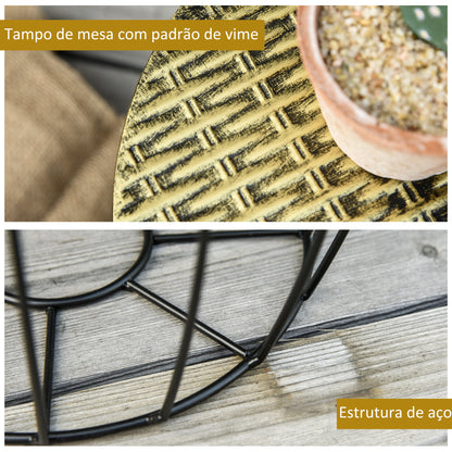 Outsunny Conjunto de 3 Mesas de Jardim Empilháveis Mesas Auxiliares de Jardim Redondas com Estrutura Metálica e Tampo Imitação Vime para Varanda Terraço Pátio Preto