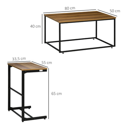 HOMCOM Conjunto de 2 Mesas de Centro Mesas Auxiliares com Estrutura de Aço para Sala de Estar Dormitório Estilo Industrial 55x33,5x65cm e 80x50x40cm Nogueira e Preto