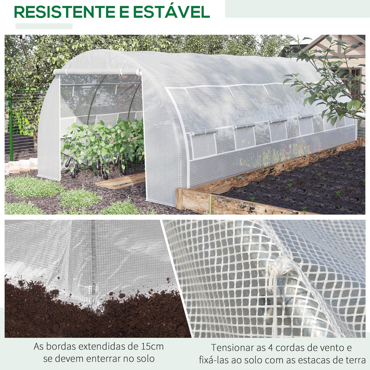 Outsunny Estufa Tipo Túnel de Jardim 6x3x2m com Porta Enrolável 12 Janelas Cobertura de PE 140g/m² e Metal Galvanizado para Cultivos de Plantas Verduras Branco