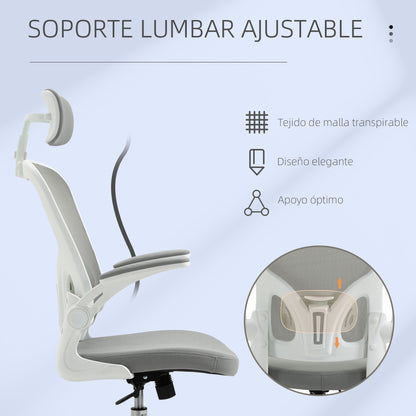 Vinsetto Cadeira de Escritório de Malha Ergonómica Cadeira de Escritório com Altura Ajustável Apoio para os Braços Dobrável Apoio para a Cabeça e Suporte Lombar Ajustáveis 65x64x114-122cm Cinza