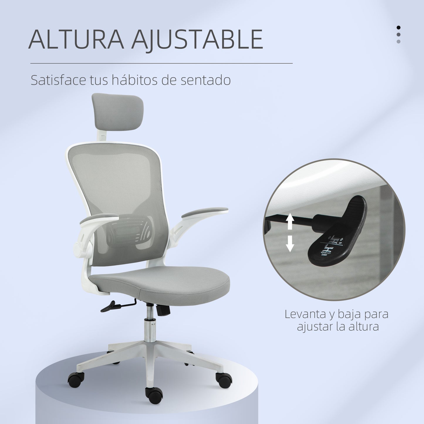 Vinsetto Cadeira de Escritório de Malha Ergonómica Cadeira de Escritório com Altura Ajustável Apoio para os Braços Dobrável Apoio para a Cabeça e Suporte Lombar Ajustáveis 65x64x114-122cm Cinza