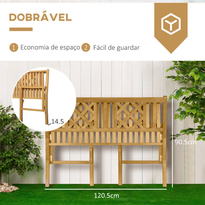 Outsunny Banco de Jardim Dobrável de Madeira Banco de 2 Lugares Exterior 120,5x55,5x90,2cm com Assento de Ripas e Apoio para os Braços para Terraço Balcão Pátio Natural