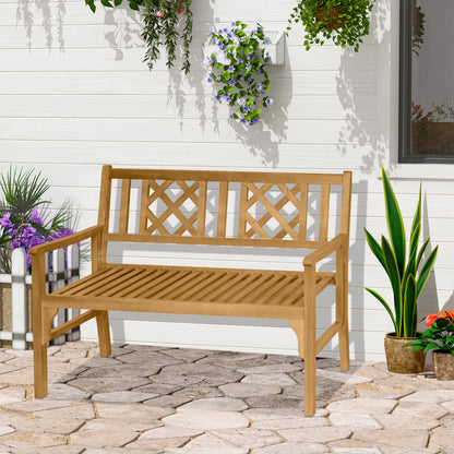 Outsunny Banco de Jardim Dobrável de Madeira Banco de 2 Lugares Exterior 120,5x55,5x90,2cm com Assento de Ripas e Apoio para os Braços para Terraço Balcão Pátio Natural