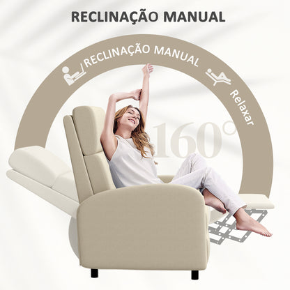 HOMCOM Poltrona Relax Reclinável até 160° Poltrona Reclinável Manual com Apoio para os Pés Carga Máxima 120 kg para Sala de Estar Dormitório 64x86x102 cm Bege