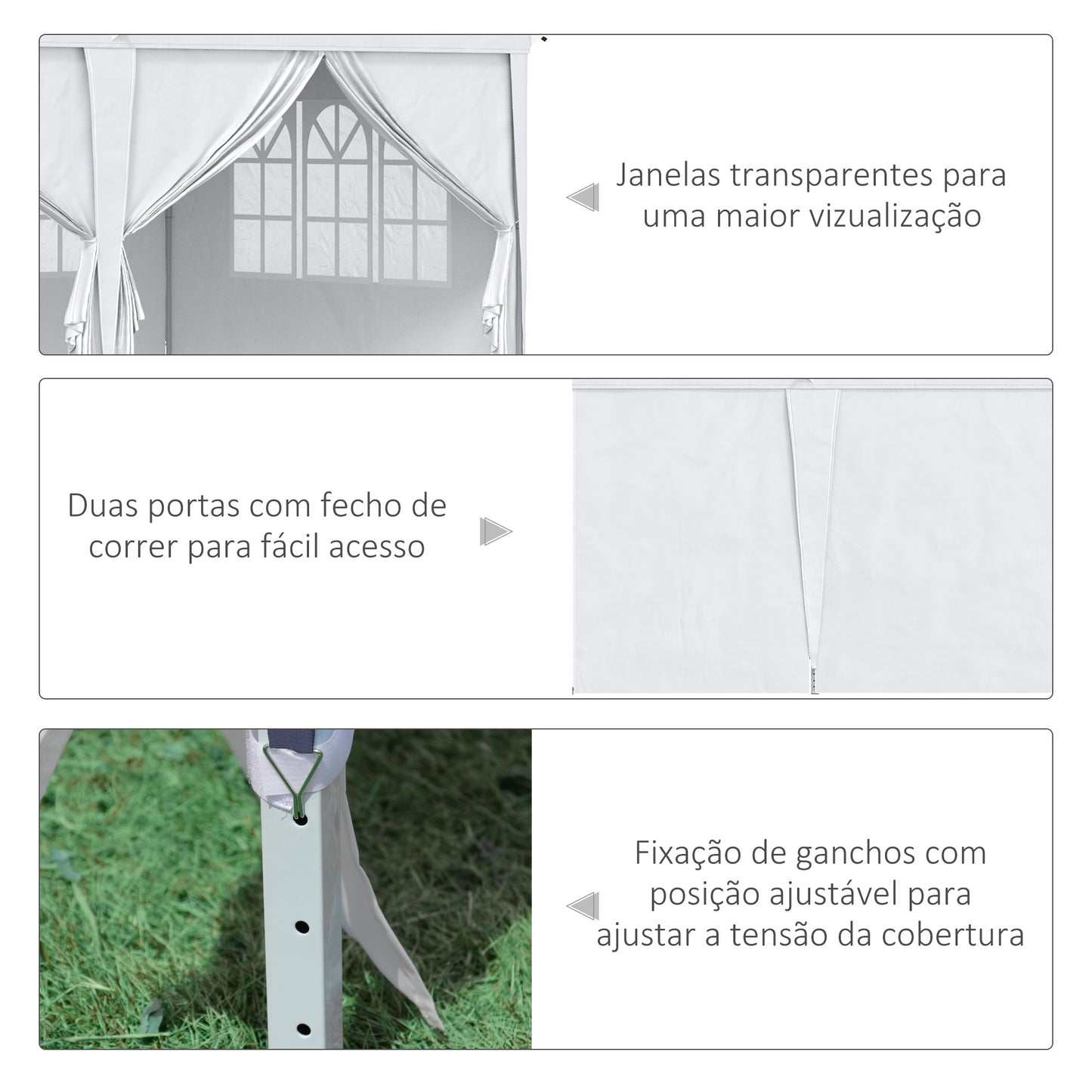 Outsunny Tenda para Festas 585x295x270 cm com Paredes Laterais Amovíveis Tenda Dobrável com 2 Portas com Fecho de Correr 4 Janelas e Bolsa de Transporte Branco